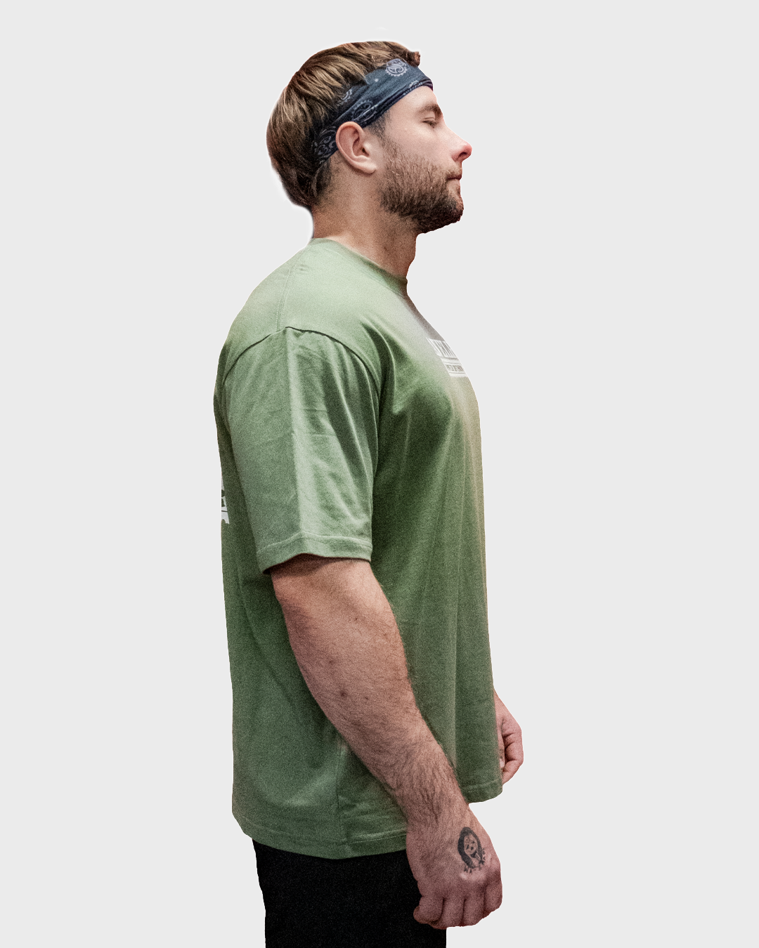 Iron Stamp Army Green Streetwear Loose Drop Shoulder T-Shirt